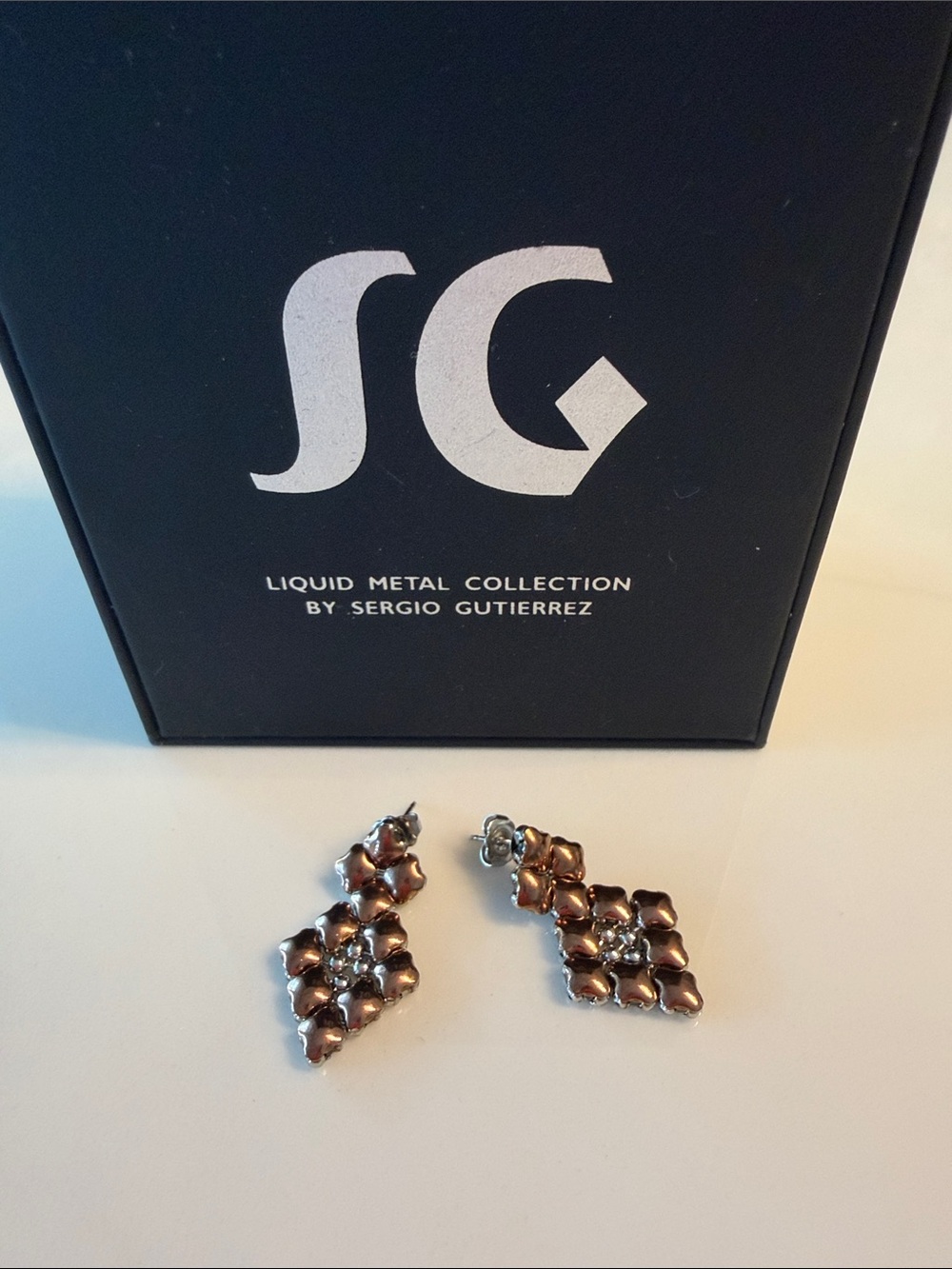 Brown Liquid Metal Floral Drop Earrings